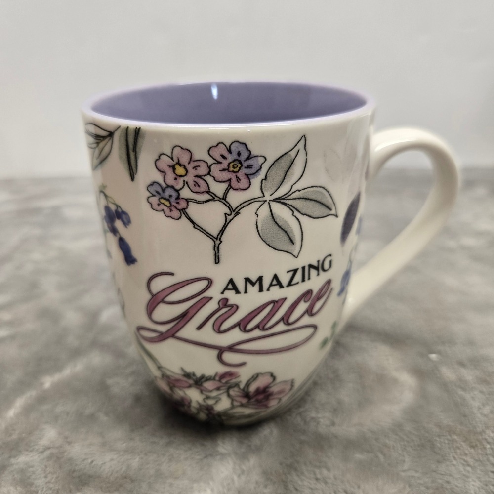 Christian Art Gifts Amazing Grace Floral Ceramic Coffee Mug Purple MUG1053 12oz
